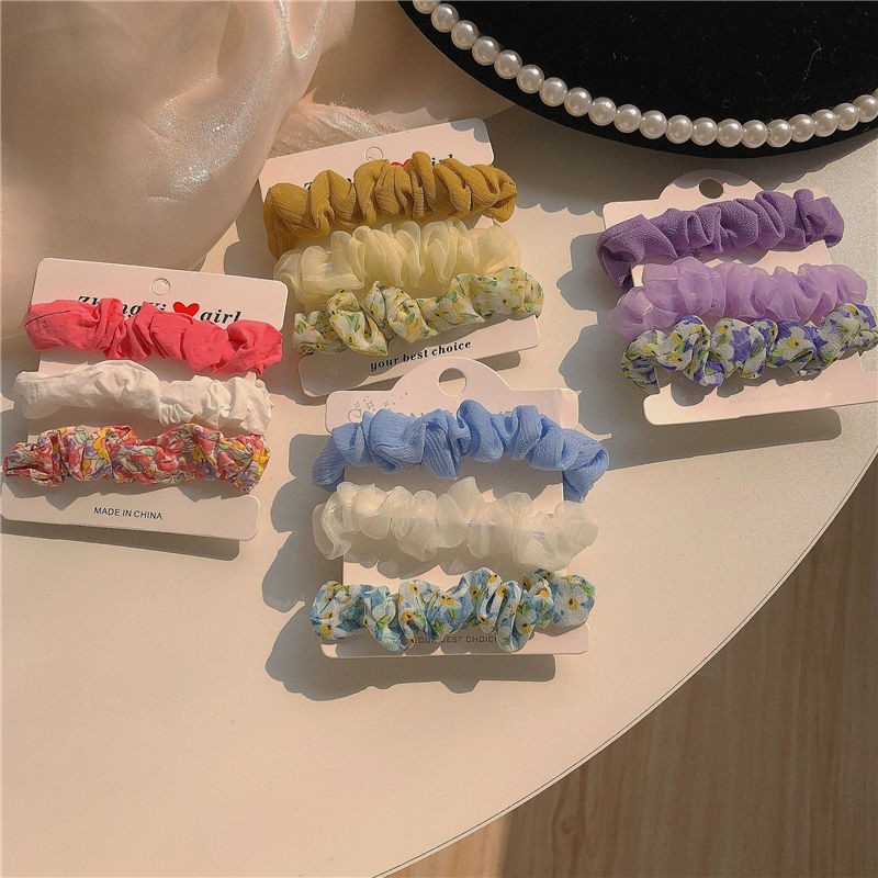 Set 3 Dây Cột Tóc Co Giãn Nhiều Màu Sắc Thời Trang Dành Cho Nữ