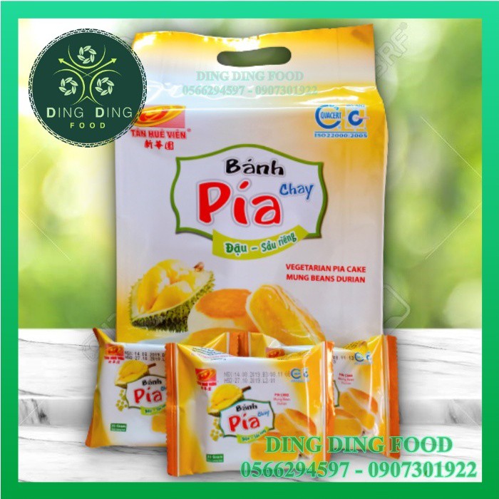 Bánh Pía Mini CHAY Đậu Xanh Sầu Riêng 480g [12 BÁNH] Tân Huê Viên| Pía Mini Chay| Đặc Sản Sóc Trăng - DING DING FOOD