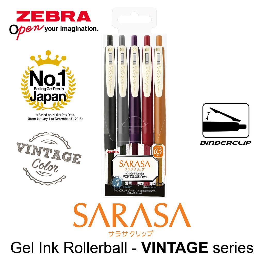 Bút gel Zebra Sarasa clip 0.5 mm Vintage Color (Bán lẻ)