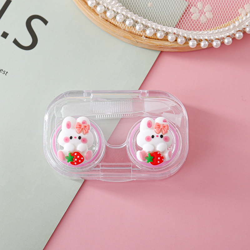 Hộp Đựng Kính Áp Tròng Hình Thỏ Và Dâu Tây Dễ Thương