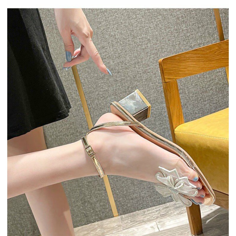GIÀY SANDAL ĐẾ VUÔNG 5 PHÂN, GIÀY CAO GÓT NƠ BÁNH BÈO