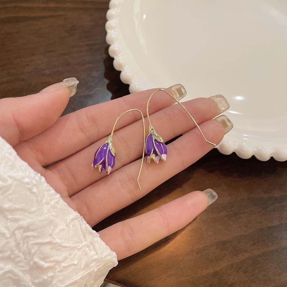 Bông Tai Dáng Dài Hình Hoa Tulip Đơn Giản Phong Cách Retro Thời Trang Dự Tiệc Cho Nữ
