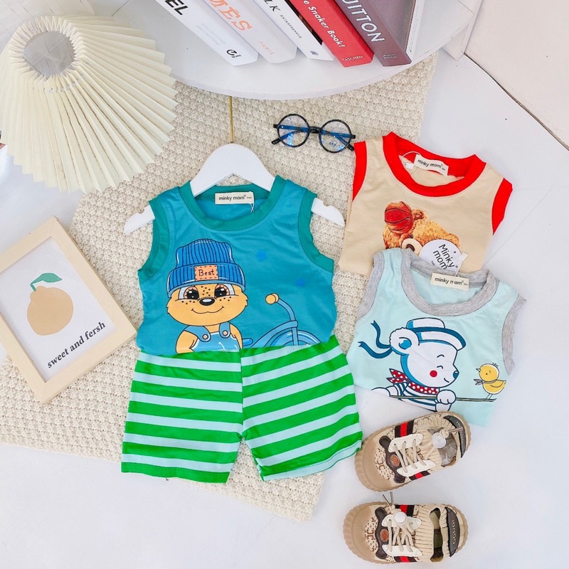 Bộ ba lỗ vải loại 1 Minky Mom cho bé