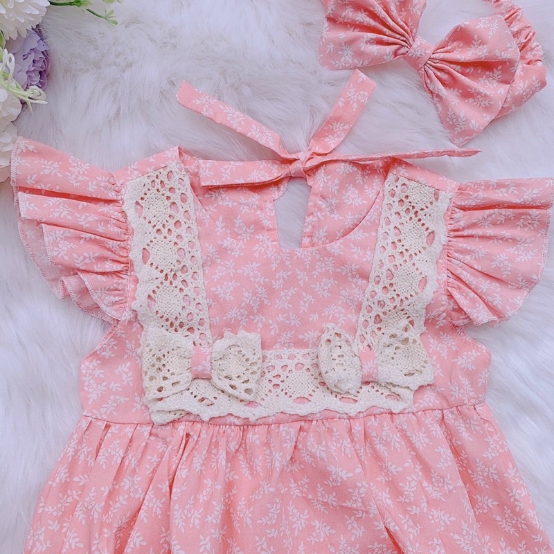 Body bé gái  [𝑻𝑨̣̆𝑵𝑮 𝑲𝑬̀𝑴 𝑻𝑼𝑹𝑩𝑨𝑵] NHƯ Ý HOUSE- bodysuit cho bé sinh Nhật- thôi nôi-đầy tháng- Body Hồng ren ngực