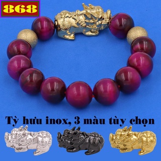 Vòng tay chuỗi hạt đá MH hồng charm tỳ hưu 2 bi