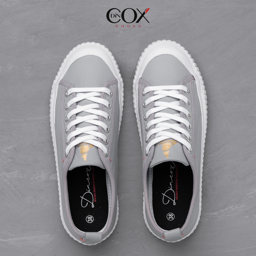 Giày Sneaker Da Bò Thật Nữ DINCOX E02 Grey Sang Trọng