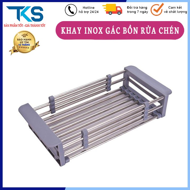 Khay giá kệ gác bồn rửa chén bát inox co giãn cao cấp