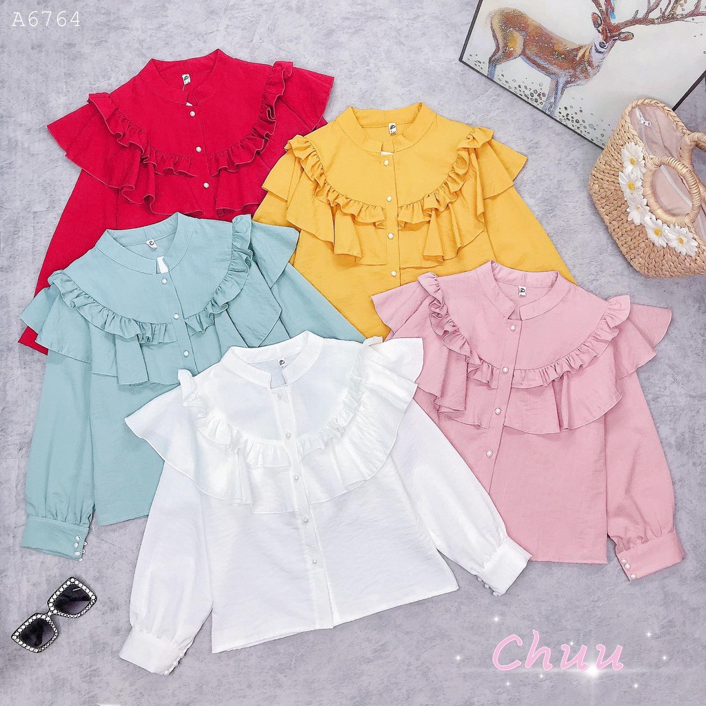 [ Mã WASTRUN4 giảm 10% tối đa 30K đơn 99K] Áo Nữ Bánh Bèo Kiểu Sơ Mi Công Sở Tay Dài, Phong Cách Tiểu Thư CHUU A6764 | BigBuy360 - bigbuy360.vn