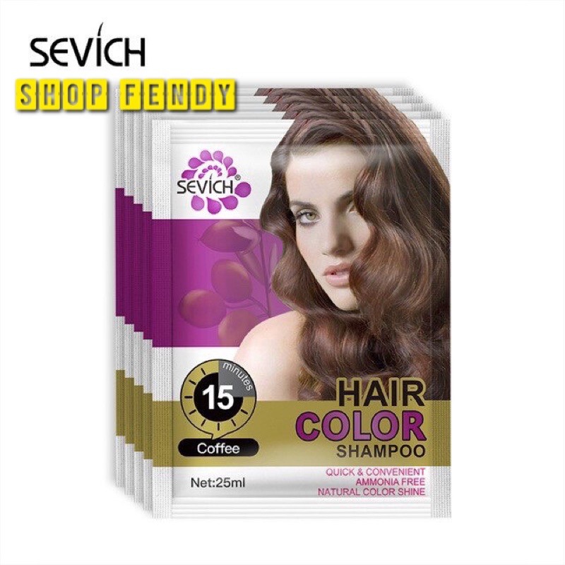 [Sẵn Hàng] Dầu gội nhuộm tóc Sevich 25ml/gói giữ màu lâu và không phai màu coffe