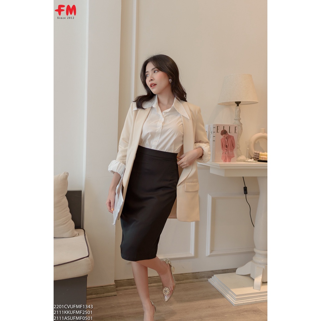 Chân váy ôm dài FM Style midi hoạ tiết trơn phong cách thanh lịch thời trang công sở 220211010