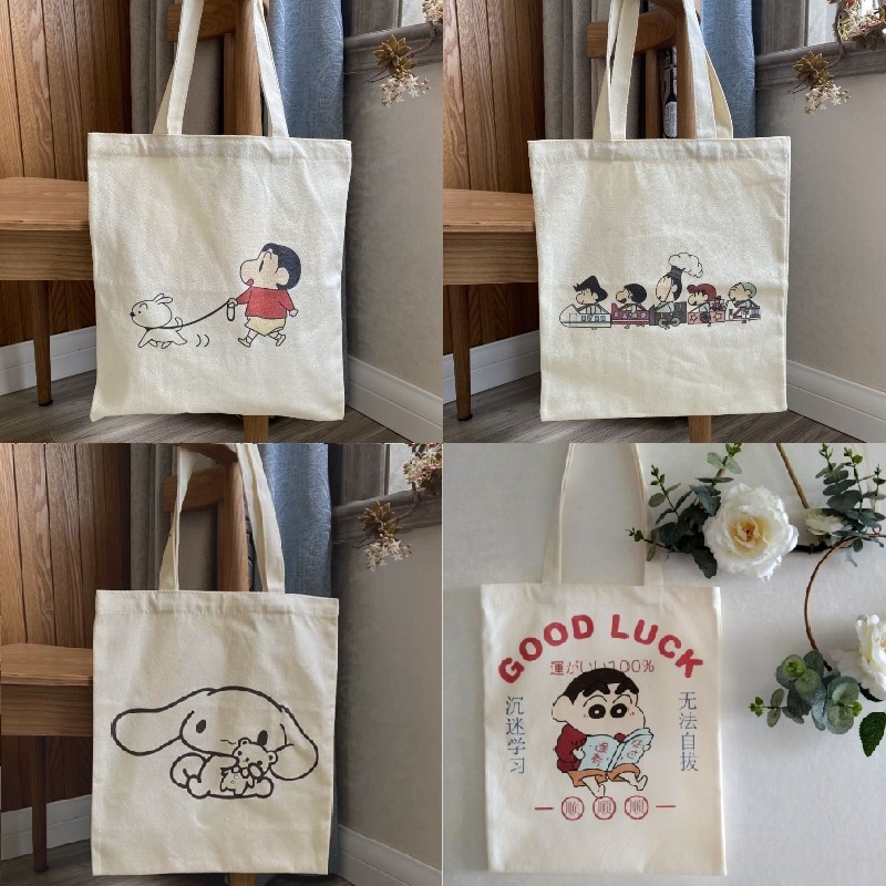 Túi Vải Canvas Đeo Vai Sức Chứa Lớn Họa Tiết Hoạt Hình Dễ Thương Dễ Phối Đồ Cho Nữ