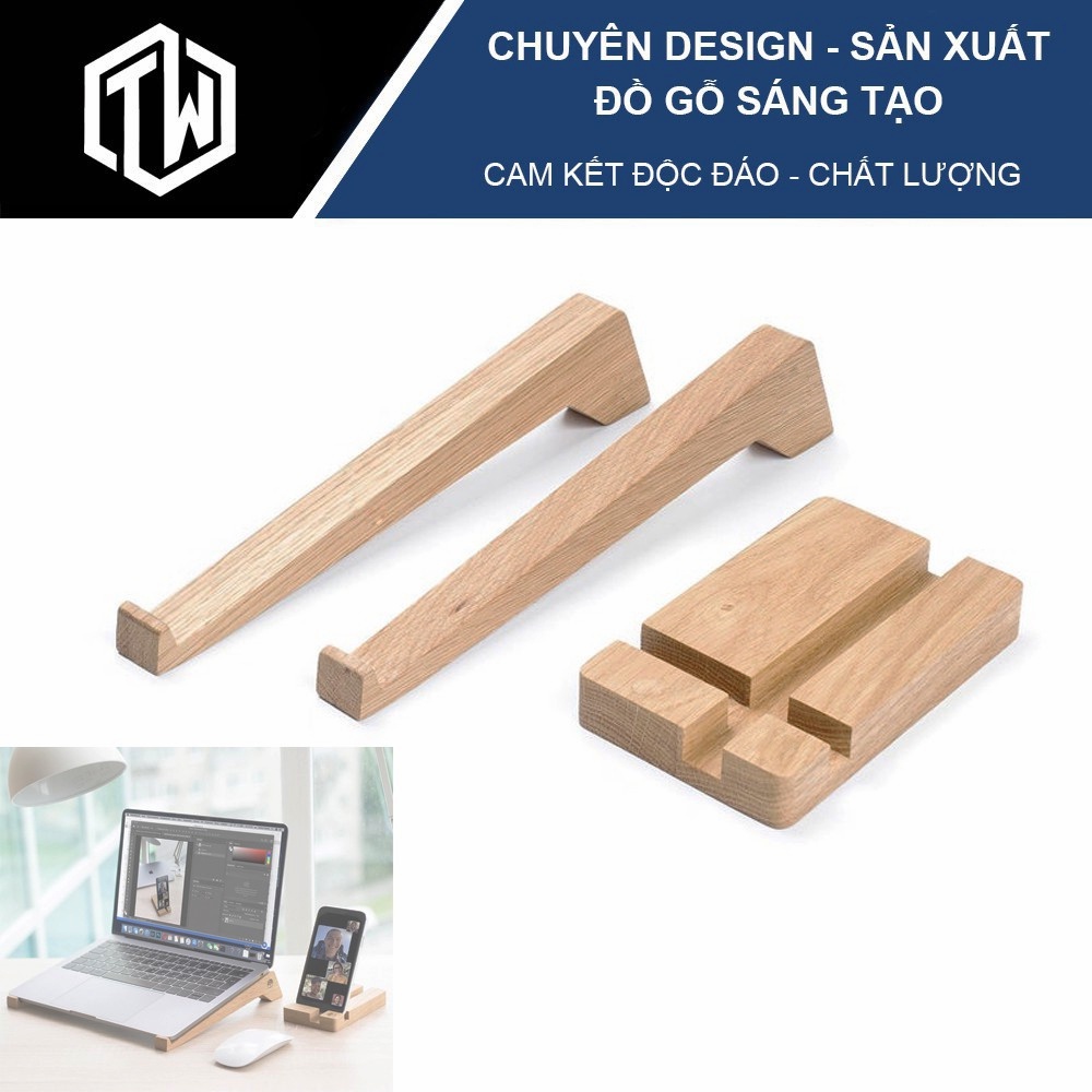 Combo Kệ Laptop / Điện Thoại mini TiTi Wood bằng gỗ sồi phủ Veneer cao cấp, thiết kế tinh xảo