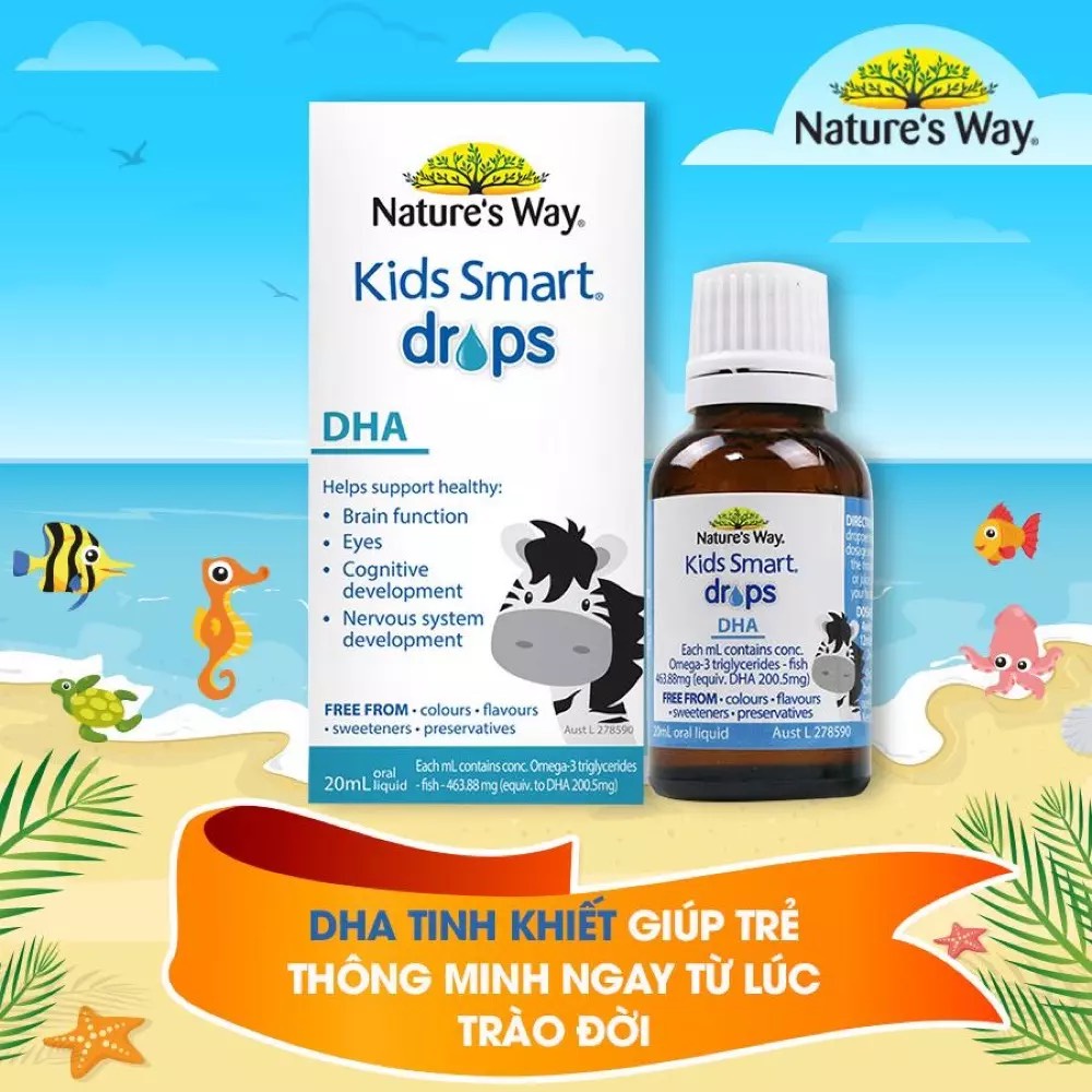 BỘ 3 NATURE'S WAY KIDS SMART DROPS BỔ SUNG DHA + PROBIOTIC + VD3 CHO TRẺ SƠ SINH VÀ TRẺ NHỎ