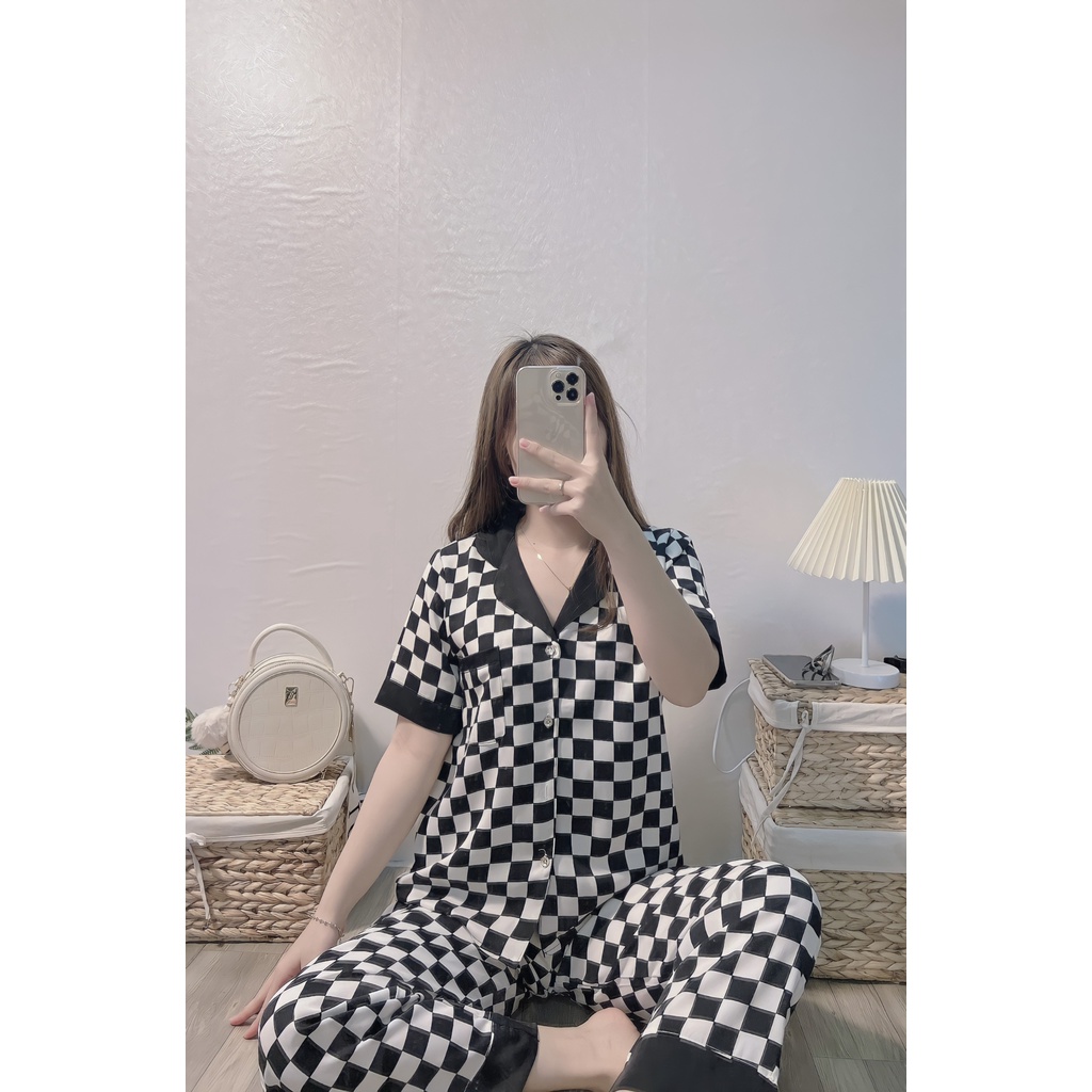 Đồ Bộ Pijama Nữ Lụa Mango Cao Cấp,Tay Ngắn Quần Dài,Hàng Thiết Kế,Chất Vải Mềm Mịn