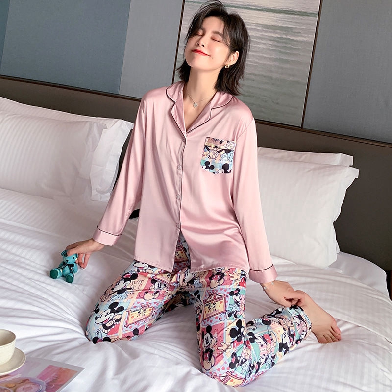 Set Đồ Ngủ Dài Tay In Họa Tiết Xinh Xắn Cho Nữ