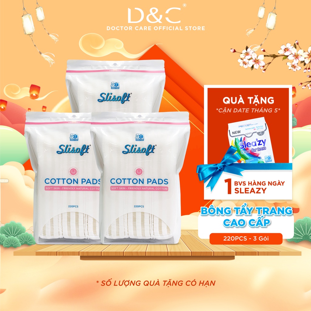 Combo bông tẩy trang Slisoft cotton không dệt, mềm mịn an toàn cho da