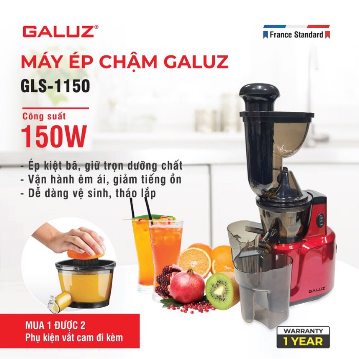 Máy ép chậm GALUZ GLS-1150 2 trong 1, vừa ép, vừa vắt cam