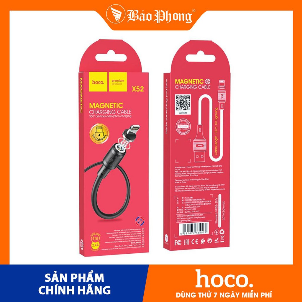 Cáp sạc nam châm 2.4A HOCO X52 chân Type C và i-Phone độ dài 1m Dành cho điện thoại iP Huawei Samsung Oppo giá rẻ
