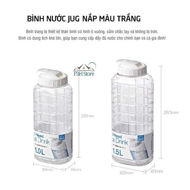 Bình đựng nước nhựa Lock&amp;Lock Chess Water Bottle 1.0L/1.5L Nắp màu trắng HAP810 HAP812