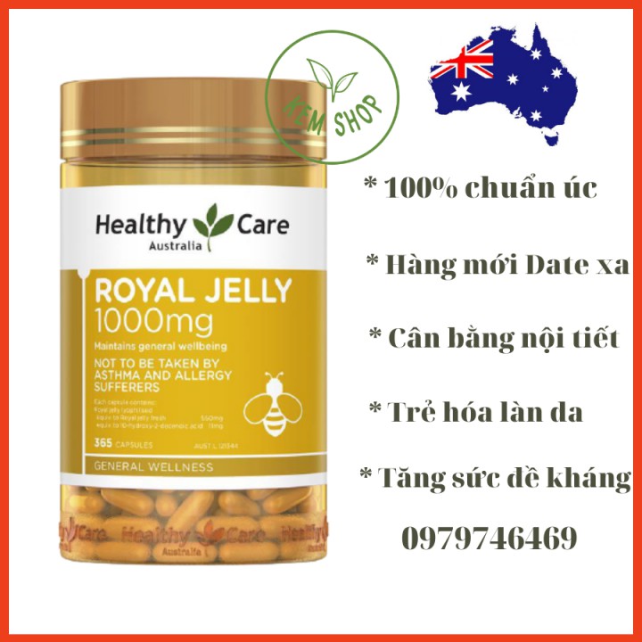 [HÀNG CHÍNH HÃNG] Sữa ong chúa Healthy Care Royal Jelly 1000 365 viên, Đẹp da, Chống lão hóa, Cân bằng nội tiết tố nữ