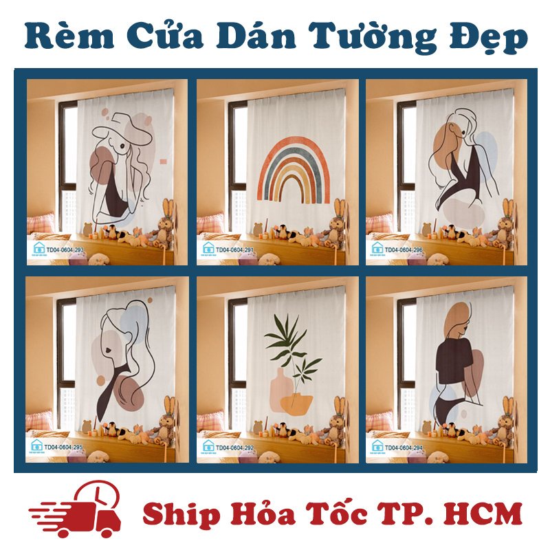 Rèm cửa sổ dán tường tiện lợi Tín Phát Decor, rèm cửa ảnh trừu tượng cô gái tráng trí nhà đẹp