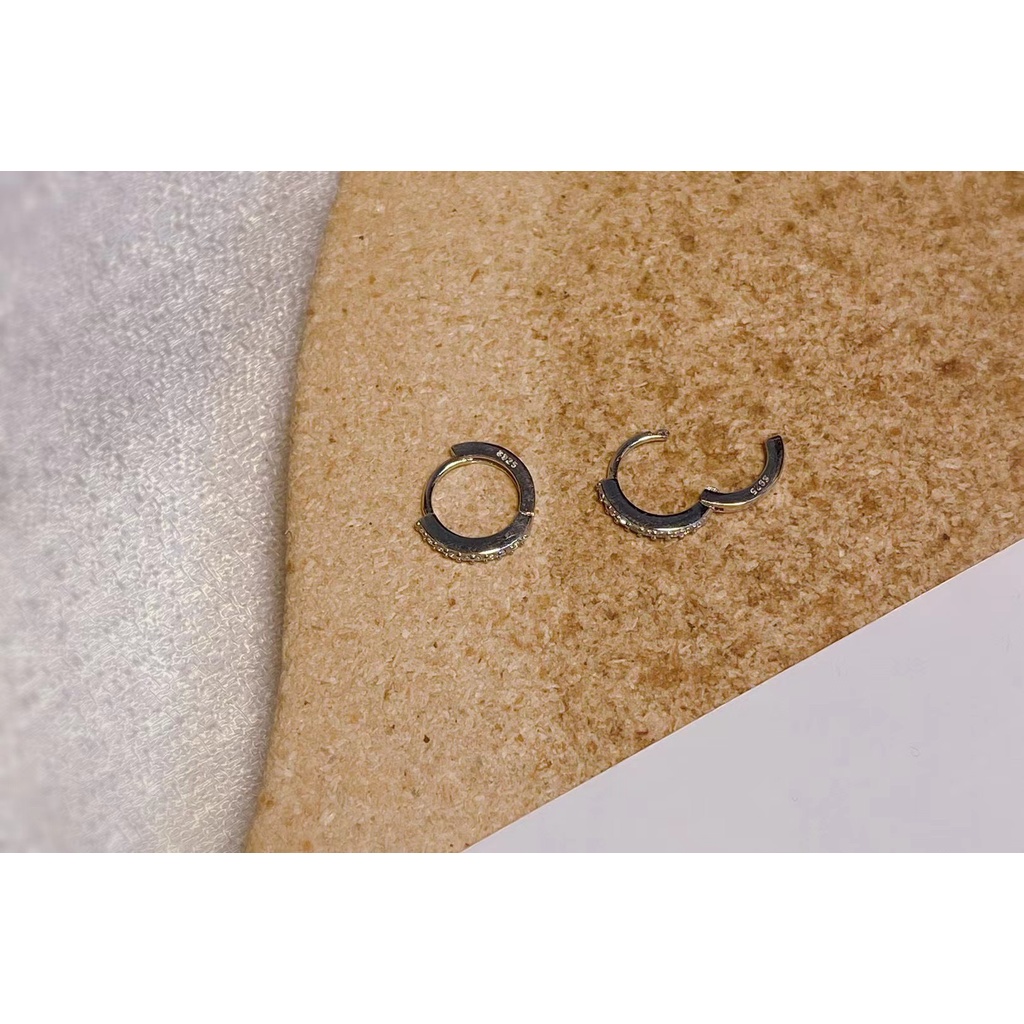 Bông tai bạc nữ khoen tròn nạm đá bạc 925,khuyên tai tròn gắn đá bạc 925 Minh Tâm Jewelry