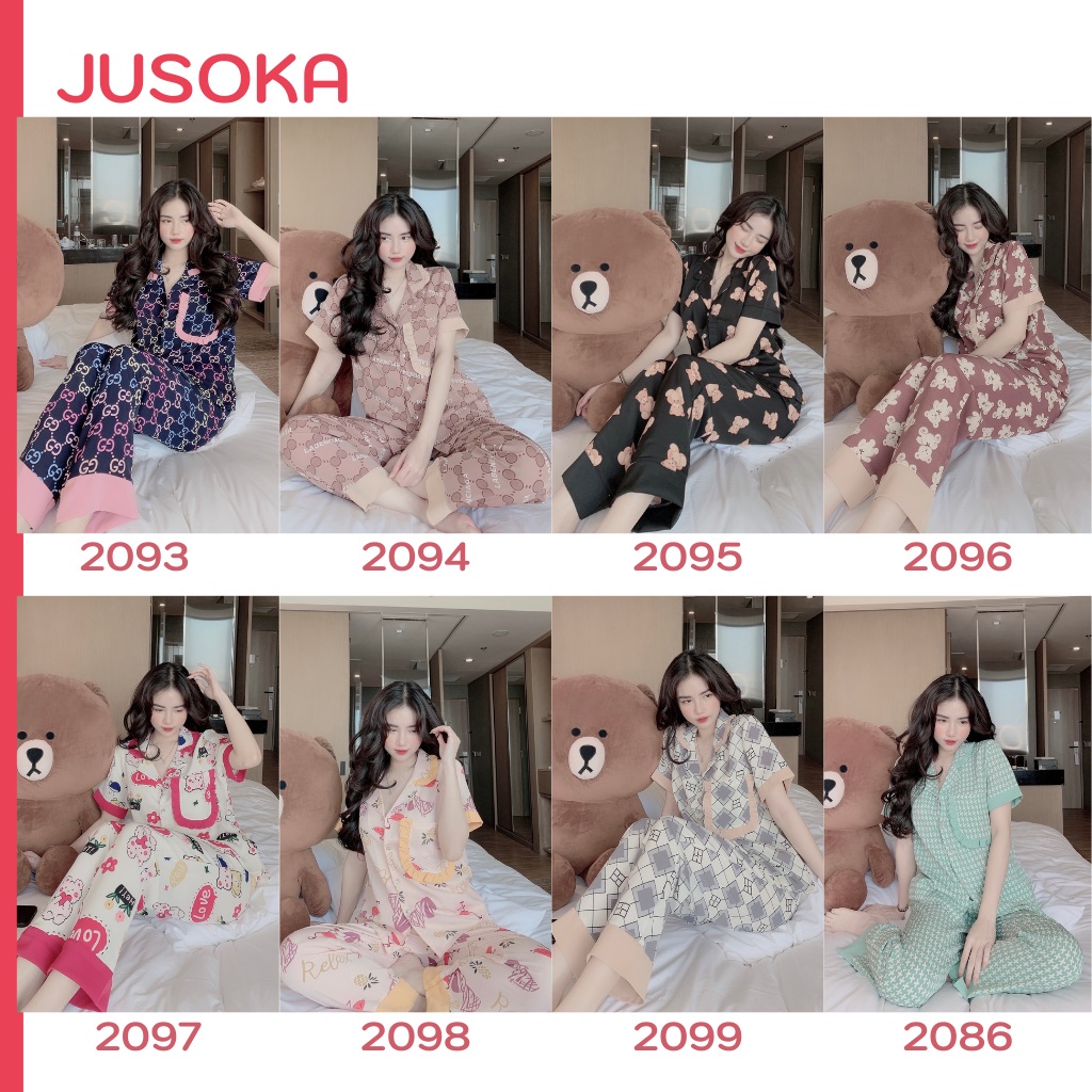 Đồ bộ nữ lụa ngủ pijama tay ngắn quần dài dễ thương mặc nhà cao cấp JUSOKA