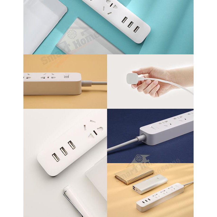 Ổ Cắm Điện Đa Năng Xiaomi , Ổ Cắm Điện Xiaomi Mi Power Strip Thông Minh Tích Hợp 3 Khe Cắm USB 2A AI Tự Điều Áp Ra