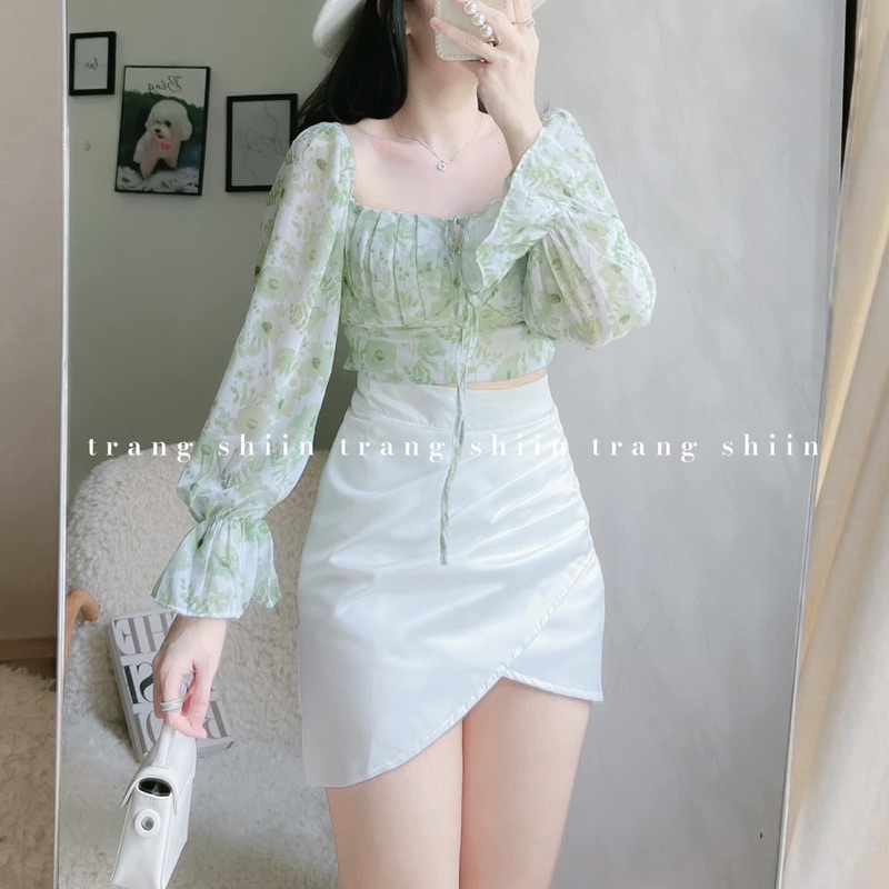 SET ÁO HOA XẾP NGỰC CHÉO DÂY CỔ + CHÂN VÁY ĐẮP TÀ TRẮNG