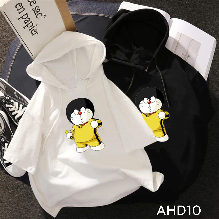 FREESHIP 99K AHD10 Áo thun HOODIE TAY LỠ CÓ NÓN hình DORAEMON Lý Tiểu Long