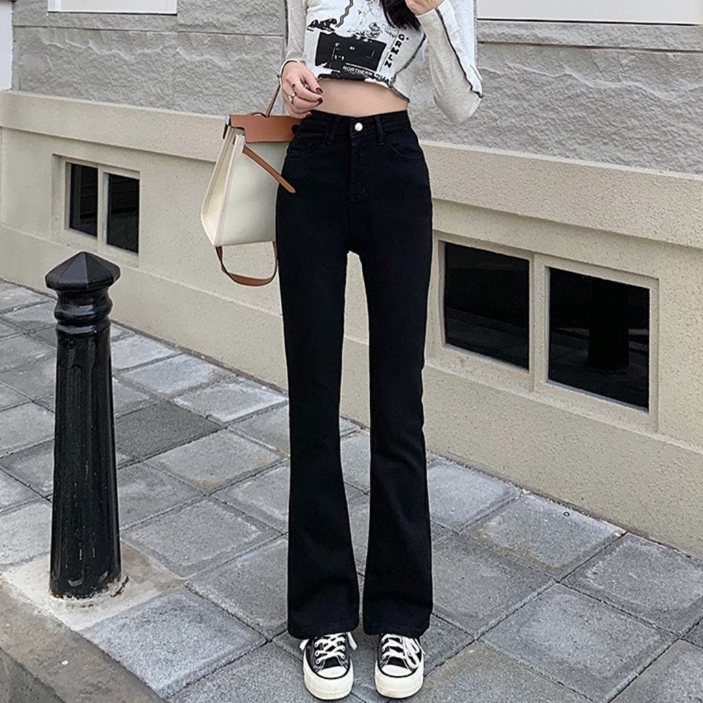 Quần Jean Ống Loe Cạp Cao Dáng Dài Siêu Hot Chất Mềm Co Giãn Nhẹ