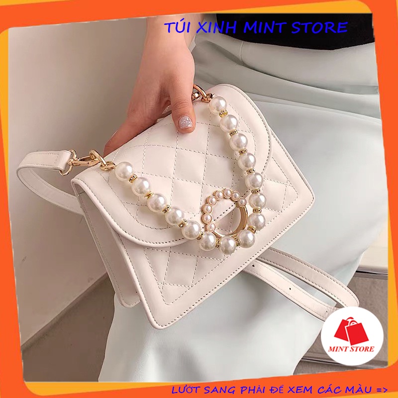 Túi xách nữ đẹp, túi đeo chéo phối ngọc sang chảnh đi chơi thời trang PK 388