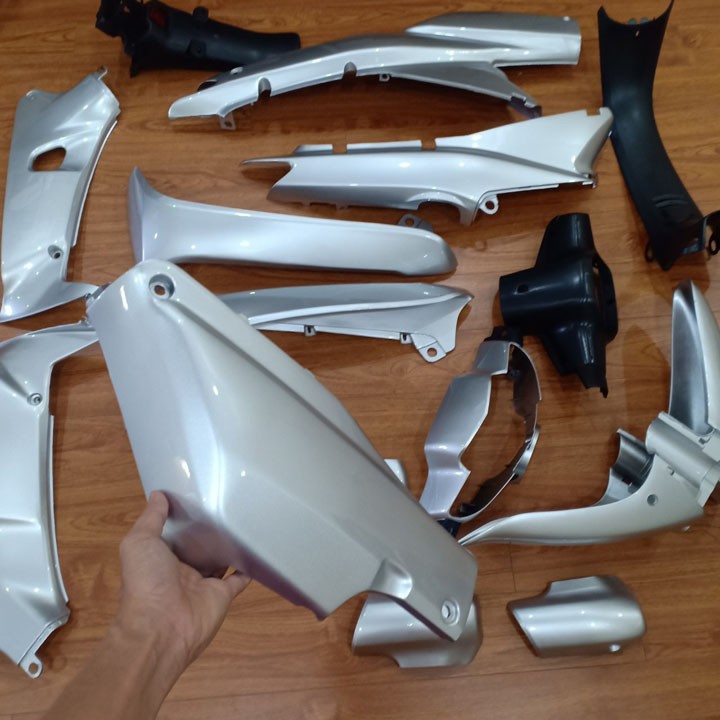 Bộ dàn áo xe Wave THÁI - Wave đèn pha 1 mắt, Wave ZX, WAVE anpha - wave 110 đời 2002-2006, Nhựa nguyên sinh ABS màu Bạc