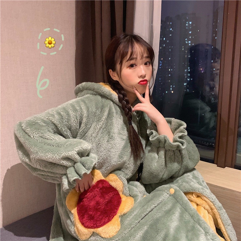 Đầm Ngủ Dáng Dài Chất Nỉ Dày Dặn In Họa Tiết Hoạt Hình Dễ Thương Thời Trang Thu Đông Cho Nữ | BigBuy360 - bigbuy360.vn