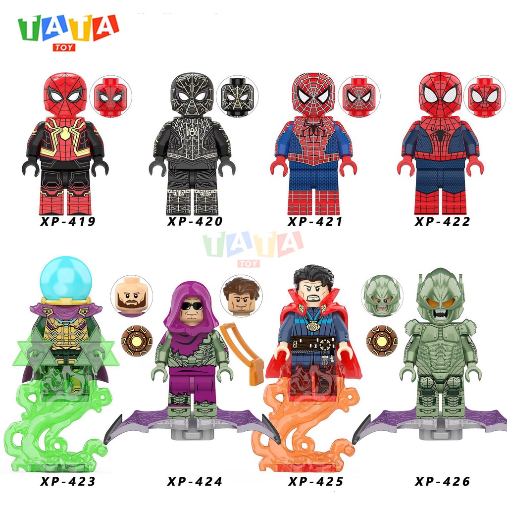 Nhân Vật Siêu Anh Hùng Marvel Màu Xanh Lá Cây Đồ Chơi Lắp Ráp Mô Hình Nhân Vật Người Nhện Màu Đen