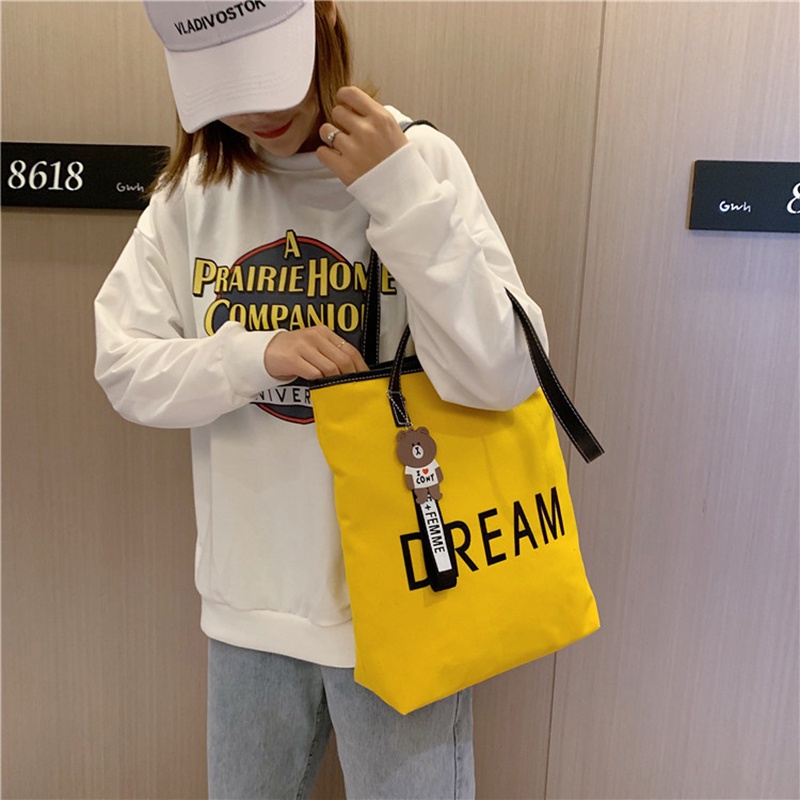 Túi xách IELGY đeo vai bằng vải canvas sức chứa lớn thời trang hàn quốc dành cho nữ