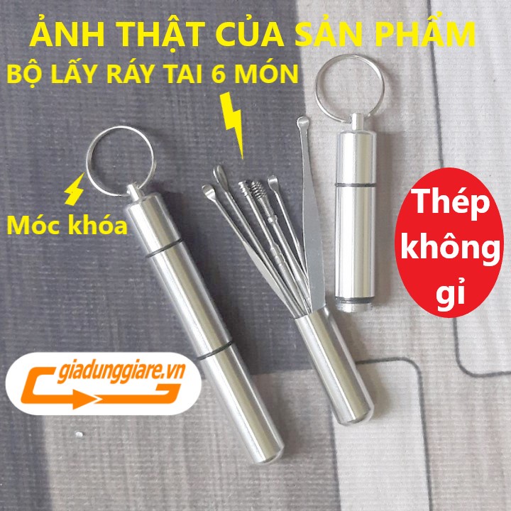 (Bán sỉ) Bộ lấy ráy tai 6 món THÉP KHÔNG GỈ kèm hộp đựng móc khóa tiện dụng giữ vệ sinh (HÀNG CAO CẤP) - giadunggiare.vn