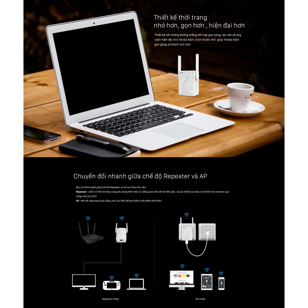 [CHÍNH HÃNG] Tenda A301 Bộ Kích Sóng Repeater Có Cổng Mạng Thêm Chức Năng Accespoint | BigBuy360 - bigbuy360.vn