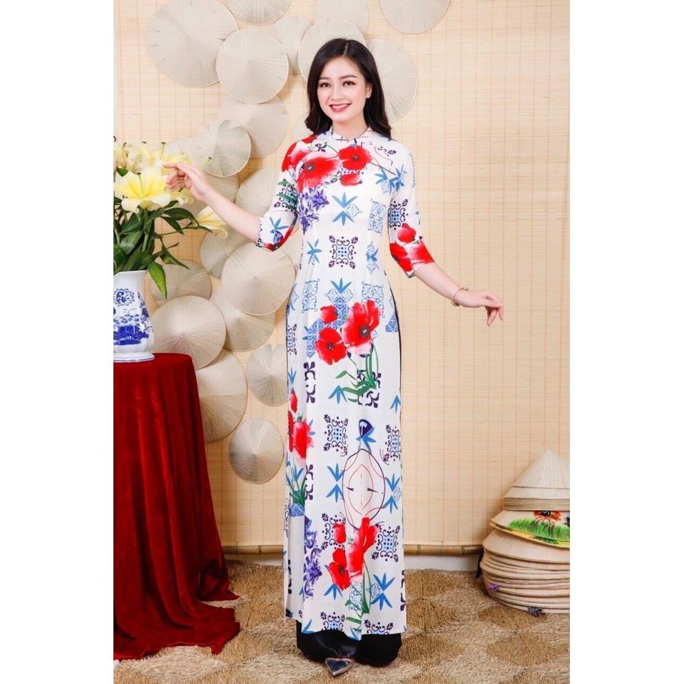 HÀNG TK - SET BỘ ÁO TRUYỀN THỐNG HỌA TIẾT CÔ BA SÀI GÒN CỔ TRÒN SIÊU XINH - LS293