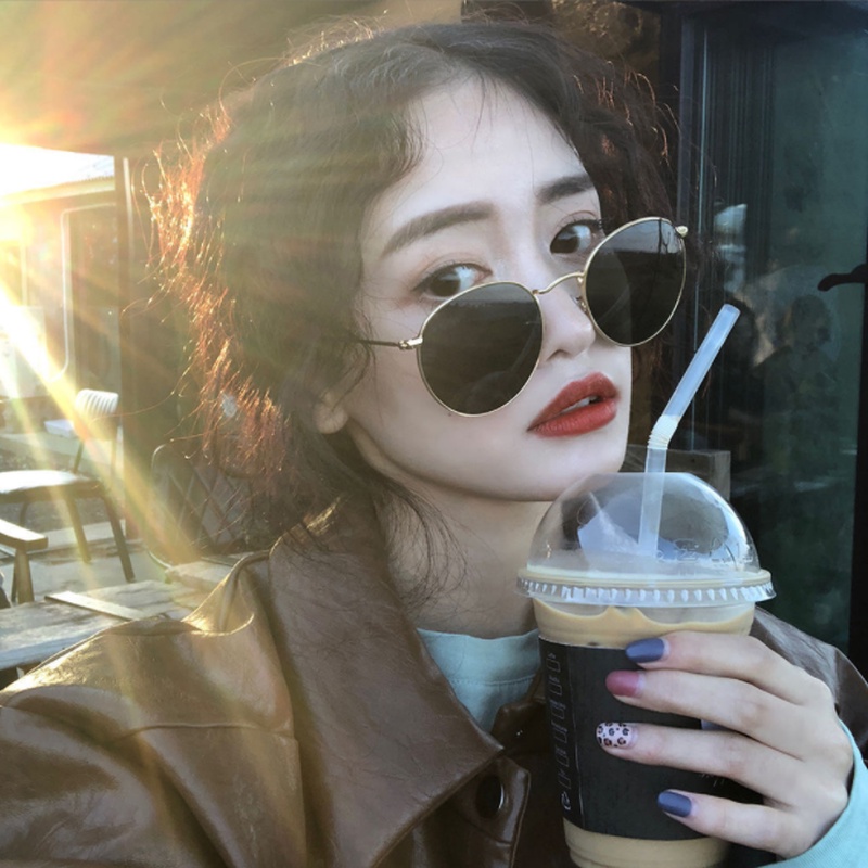 COD Kính Mát Gọng Tròn Kim Loại Chống Tia UV Phong Cách Hàn Quốc Thời Trang