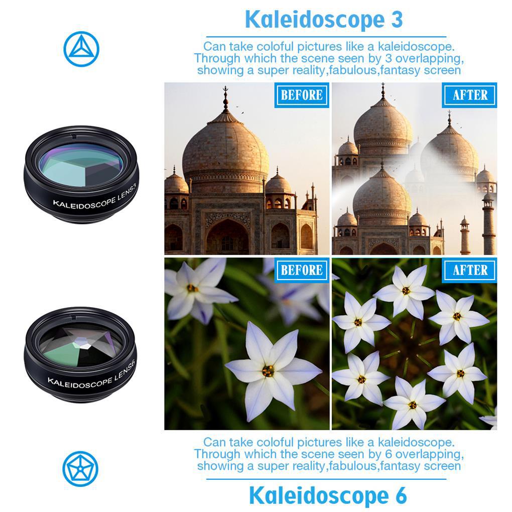 Bộ Ống Kính HD Chuyên Nghiệp 10 Trong 1 HD Zoom HD 198°Bộ Lọc Ống Kính Fisheye / Wide Angle / Macro Lens / Kaleidoscope 3 Và 6 / 4 Dòng