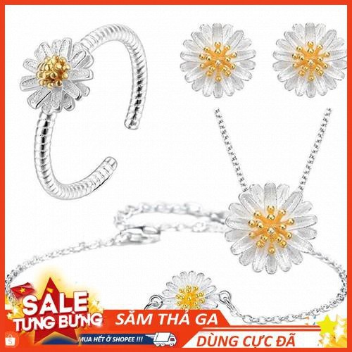 Vòng cổ bạc hoa cúc ( Gồm cả bộ như hình✨)