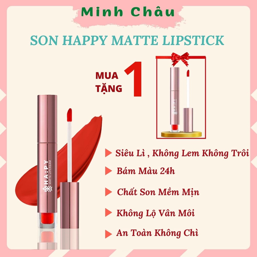 Son Happy Minhchaustore son hapy matte Lipcream 3.5ml siêu lì dưỡng ẩm mềm môi