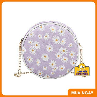 Túi đeo chéo một bên vai hình tròn nhỏ họa tiết hoa xinh xắn trẻ trung sành điệu dành cho nữ ST0055