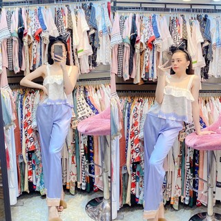 BỘ LỤA 2 DÂY QUẦN DÀI TÍM XINH