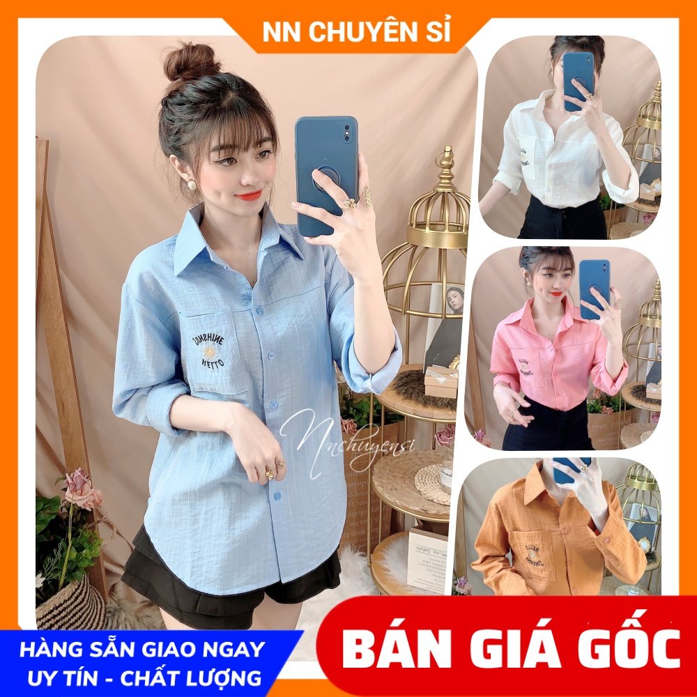Áo sơ mi công sở nữ chất vải mềm mịn mát thêu chữ tay dài dài dễ thương MT1970