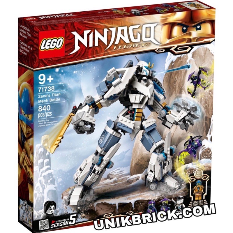 [CÓ HÀNG] Lego UNIK BRICK Ninjago 71738 Zane's Titan Mech Battle Chiến giáp Titan của Zane chính hãng (như hình).