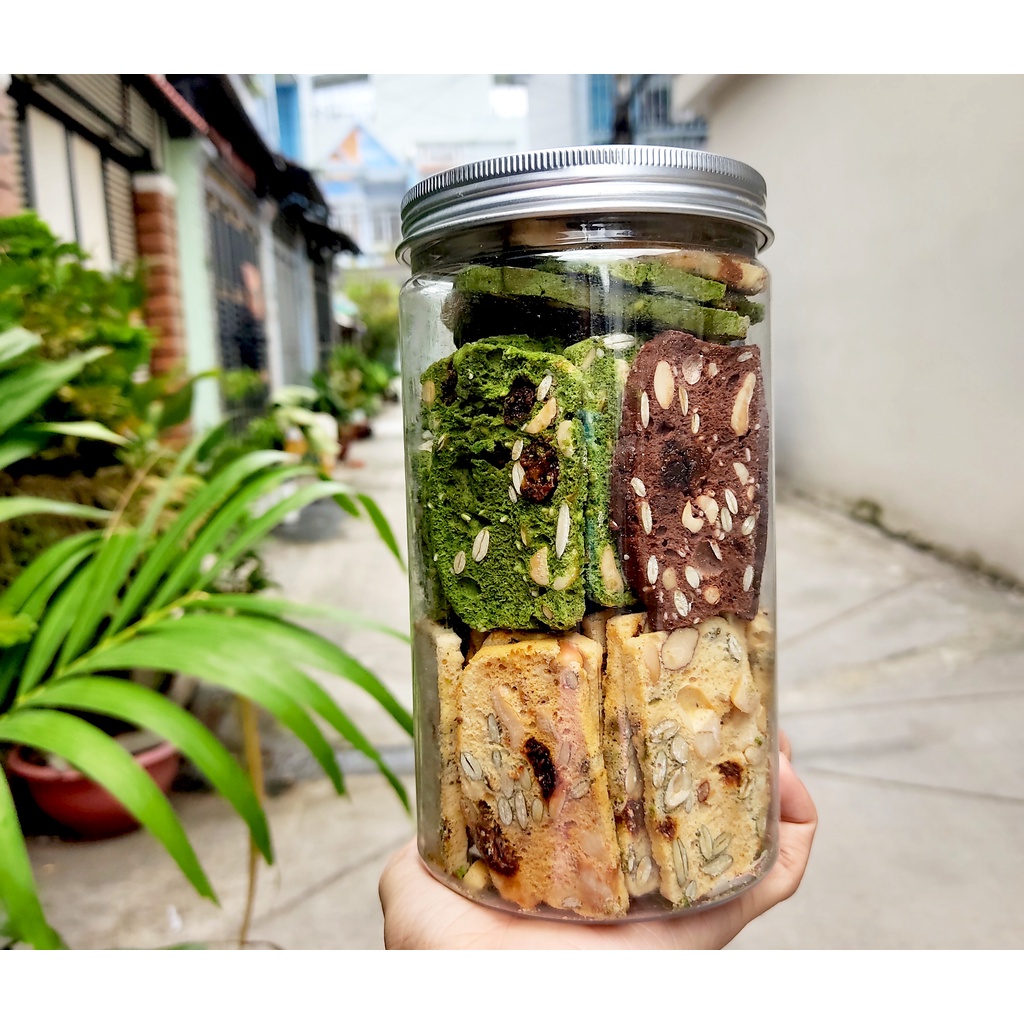 Bánh Biscotti Ăn Kiêng - Bánh Biscotti 3 Vị Macha Chocolate Vani Mix vị Thơm Ngon 400gram