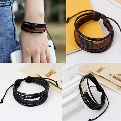 Vòng Tay Giả Da Nhiều Sợi Phong Cách Vintage Unisex