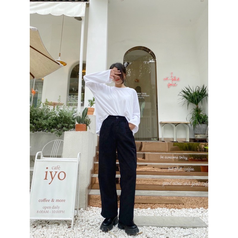 Quần Ống Rộng Nhung Gân SVY Ulzzang Khóa Kéo (Ảnh Thật/Có Sẵn) 1hit_unisex